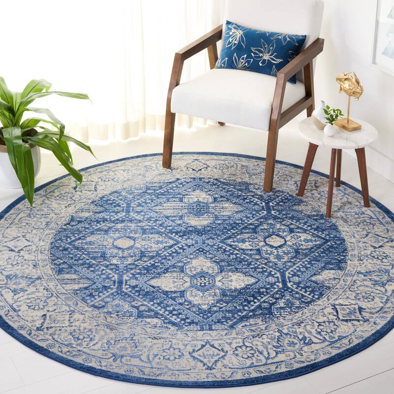 SAFAVIEH Brentwood Jamilah Traditional Rug - 6'7" Round - Ivory/Navy
