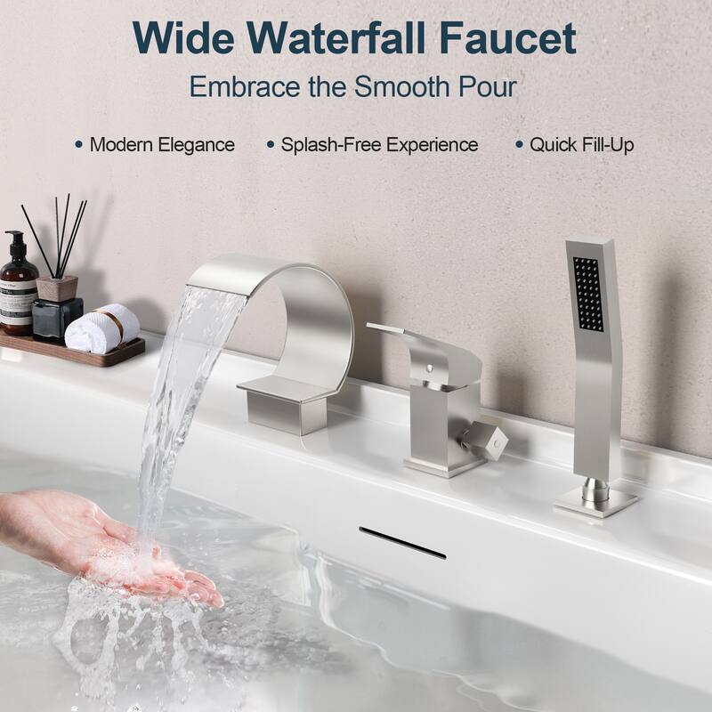 GRANDJOY Shower Faucet Set Deck Mount Bathtub Spout and Handheld Spray Combo High Pressure