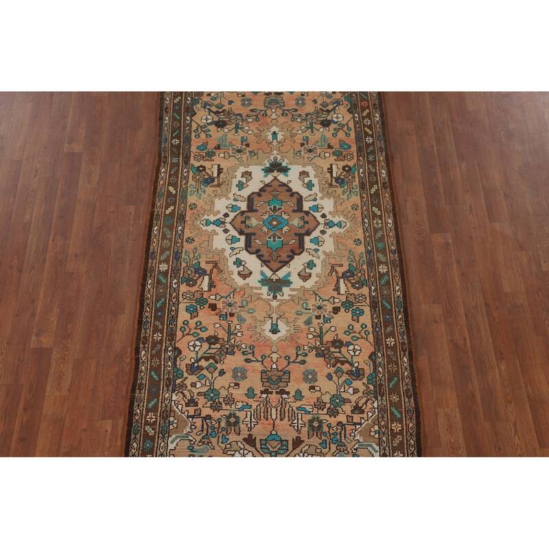 Hamedan Persian Vintage Runner Rug Hand-Knotted Wool Carpet - 3'7"x 10'9"