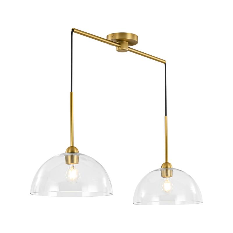 2-Light Modern Gold Linear Dome Clear Glass Globe Bubble Kitchen Island Lights