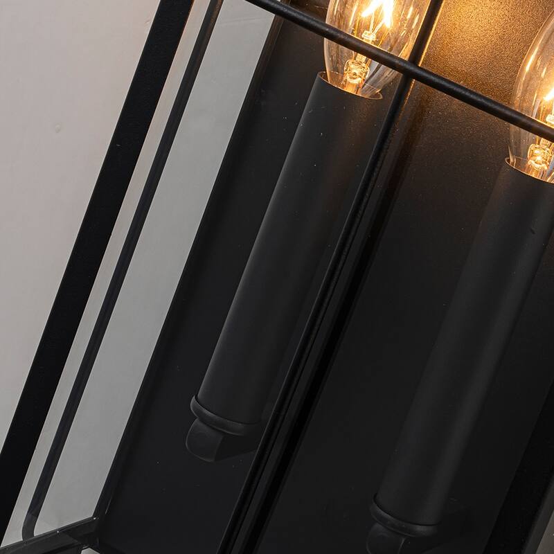 H19" Modern Large Lantern Outdoor Wall Light with Clear Glass Dual-Bulb Design and Black Finish Wall Sconces for Porch Patio