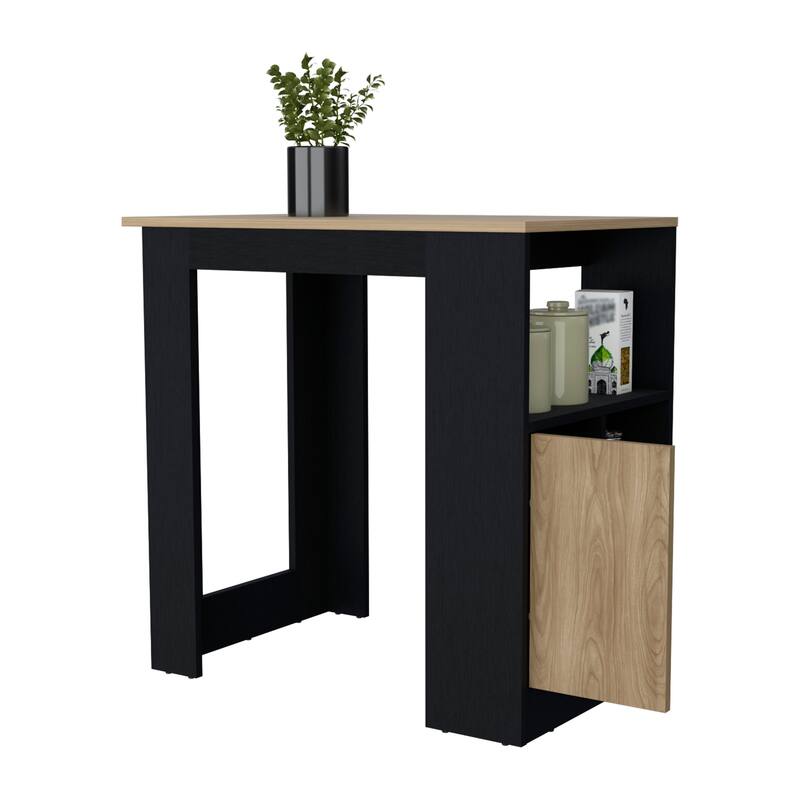 FM FURNITURE Arial Kitchen island in melamine with a door and open storage, black/natural oak