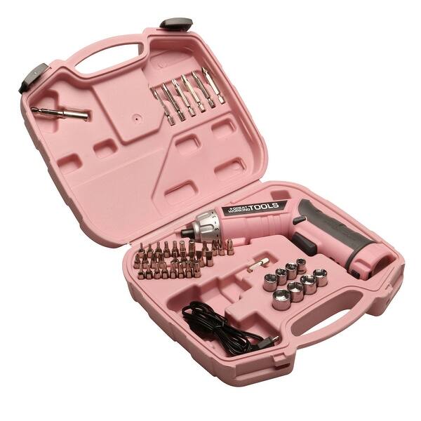 Shop Cordless Screwdriver Set 45 Piece Power Screwdriver With 3 6v Lithium Ion Battery Pivoting Head Flashlight And Case Pink Overstock 29095277