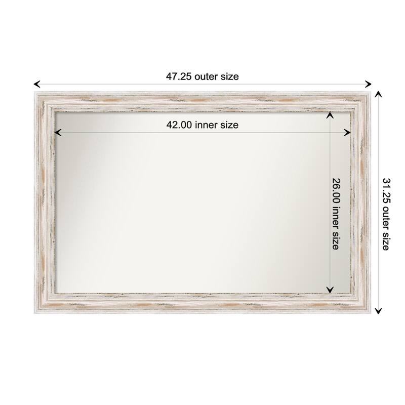 Alexandria White Wash Framed Non-Beveled Custom Wall Mirror, Bathroom Vanity Mirror - Outer Size: 47.25 x 31.25