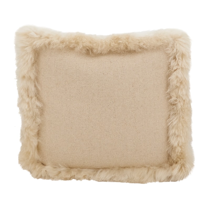 Cozy and Stylish Lamb Fur Accent Linen Pouf - Natural - 18"x18"x16"