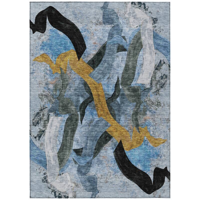 Machine Washable Indoor/Outdoor Contemporary Brushstrokes Chantille Rug