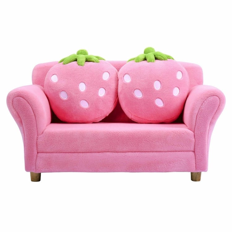 Kids Strawberry Armrest Chair Sofa with 2 Strawberry Pillows - 35.5" x 21.5" x 19"
