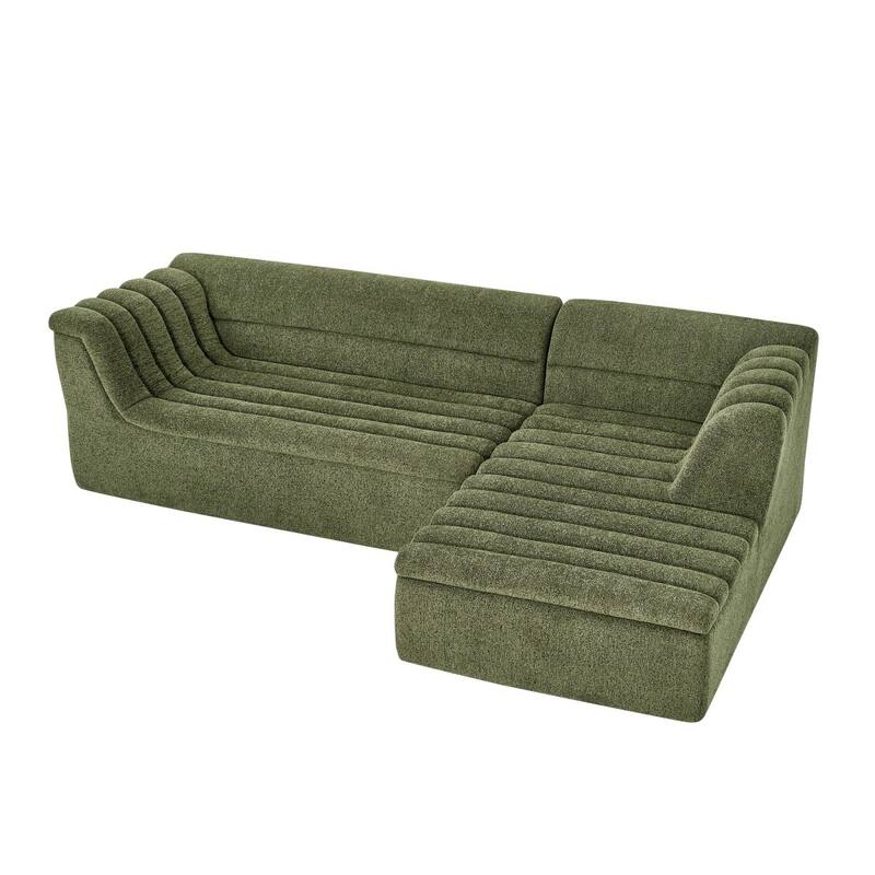 106" L-Shaped Chenille Upholstered Boneless Sectional Sofa with Chaise and Wave-Shaped Armrest, No Pillows Included
