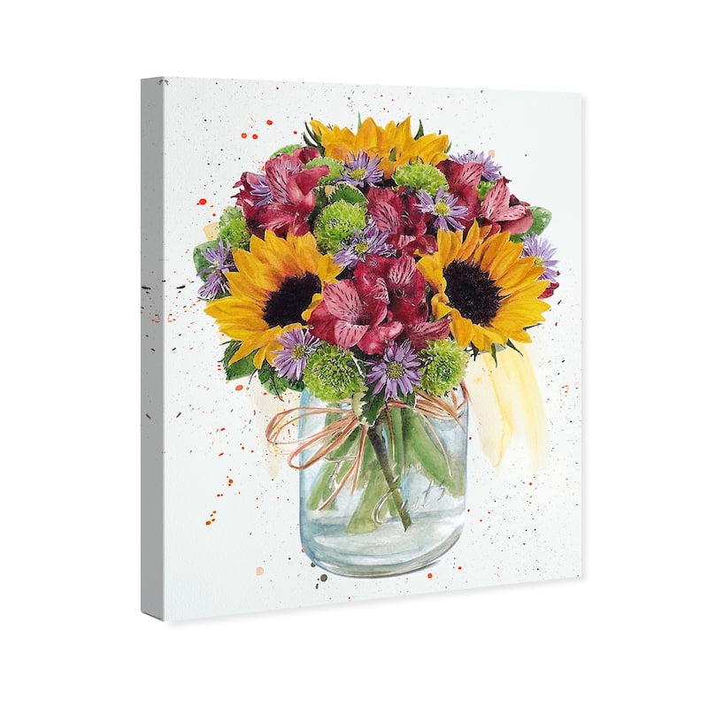 Wynwood Studio Canvas Floral and Botanical New bouquet Jar Yellow and Dark Yellow Traditional Wall Art Canvas Print