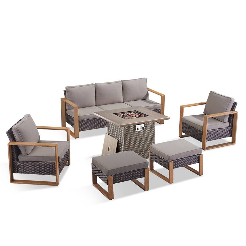 Pocassy 4/6/8PCS Sofa Swivel Chair with Fire Pit Table Set