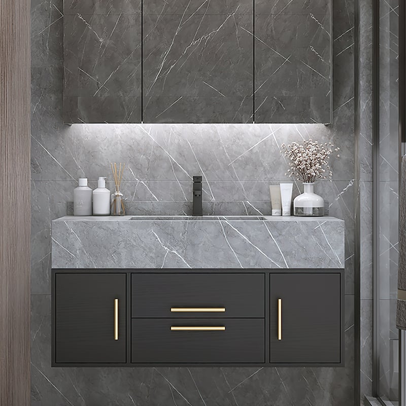 Modern 39" Wall Mounted Single Bathroom Vanity Set Fits Standard Bathrooms - Black - Wood Finish