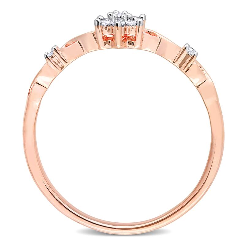 Miadora 1/10ct TDW Diamond Floral Promise Ring in Rose Plated Sterling Silver