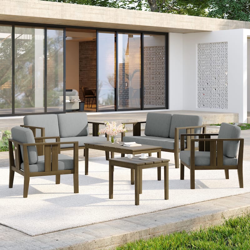 Casual 6-Piece Outdoor Patio Furniture Set In Solid Teak Wood