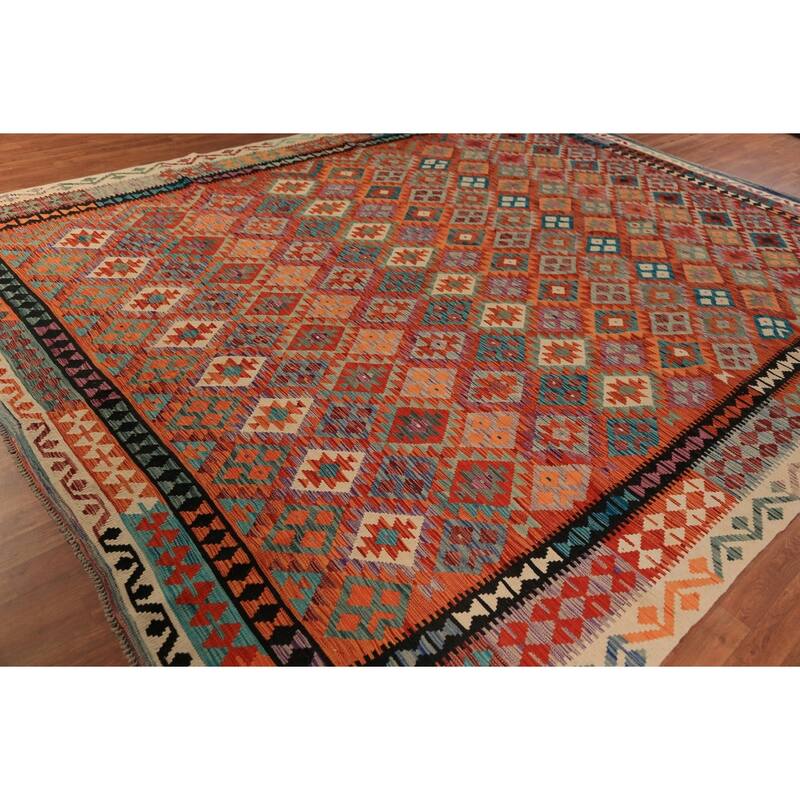 Reversible Kilim Oriental Area Rug Flatweave Wool Carpet - 10'4"x 13'0"