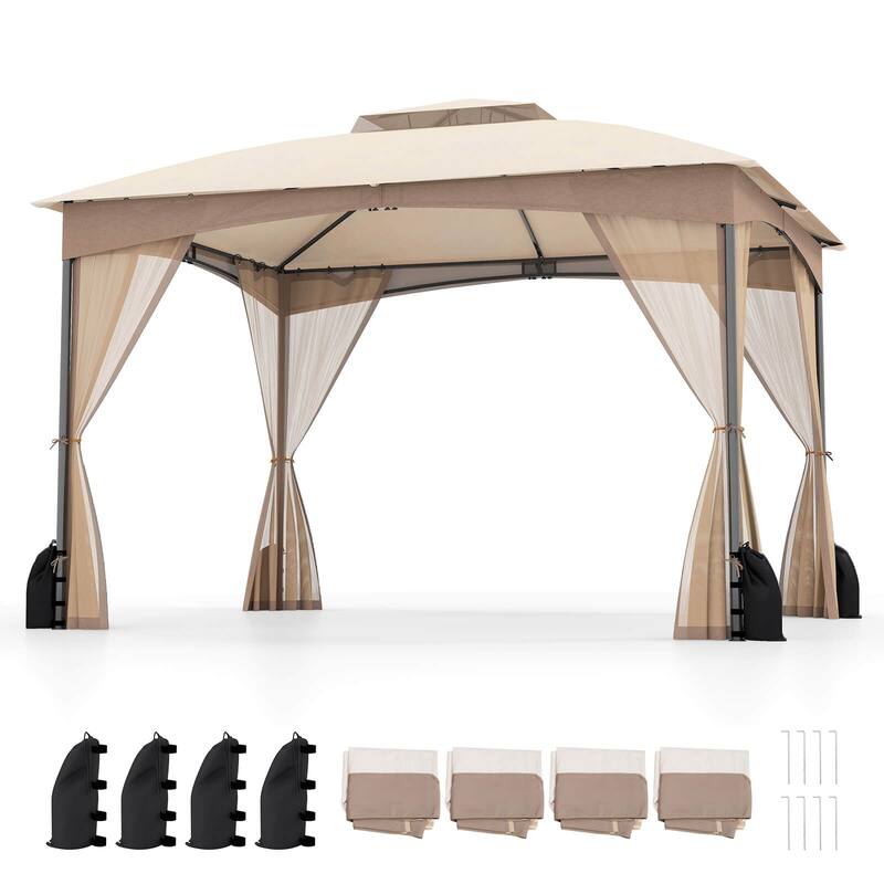 Costway 10 X 10/12 FT Patio Gazebo with Netting Walls 4 Sandbags