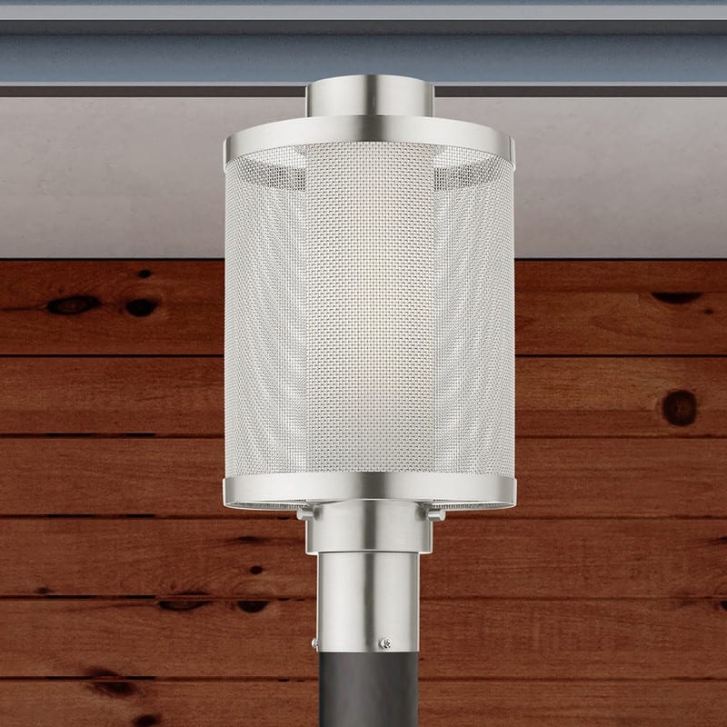 Livex Lighting 1 Light Brushed Nickel Outdoor Post Top, 20686-91 - 9" Dia x 17.5" H