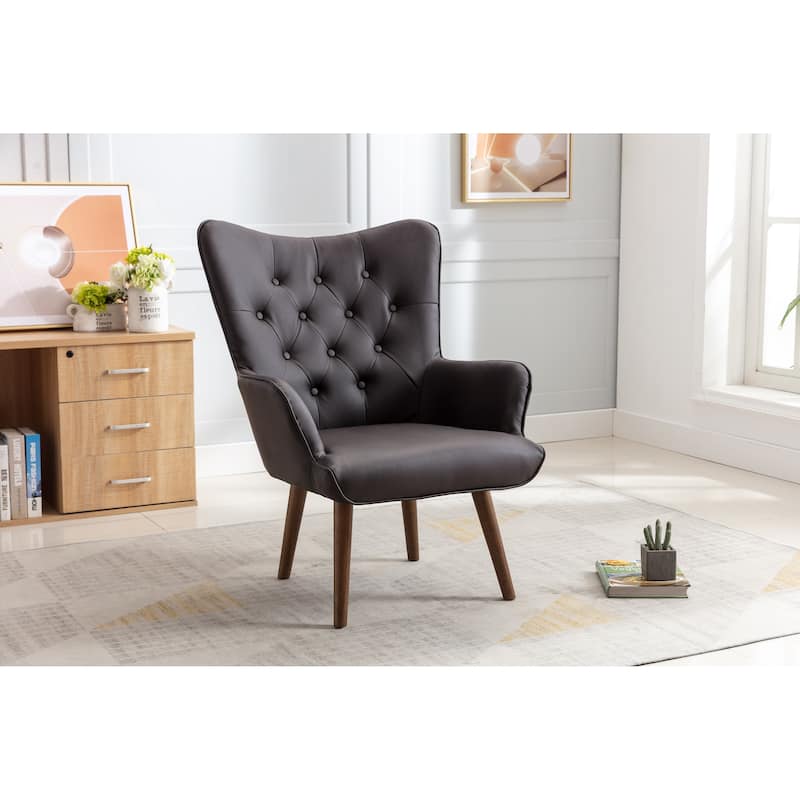 Porthos Home Hardan PU Leather Upholstered Accent Chair with Rubberwood Legs