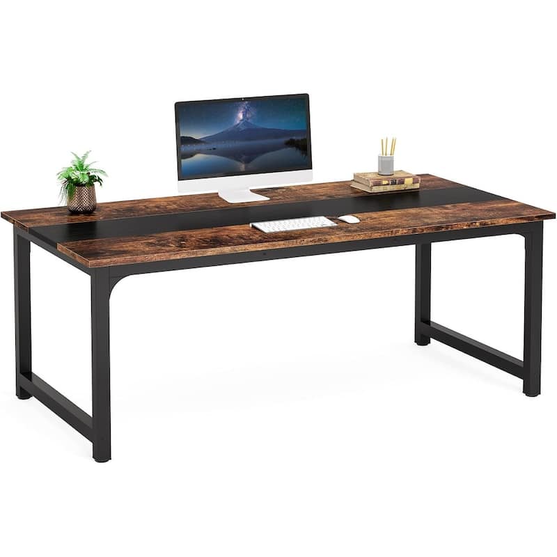 63" Executive Desk, Large Modern Office with Thick Metal Frame , Rustic Brown & Black