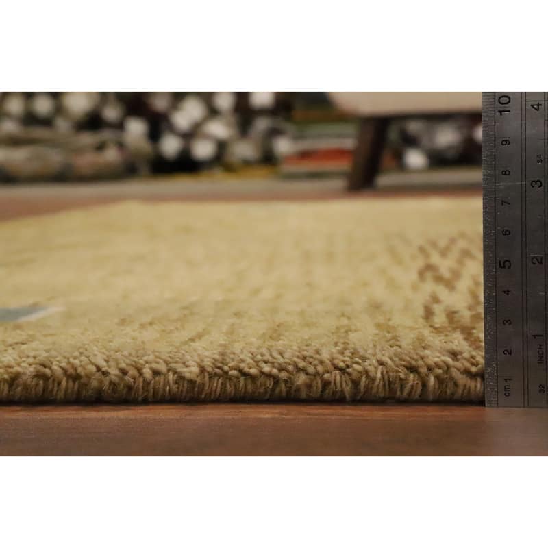 Hand Knotted Oriental 100% Wool Carpet Modern Geometric Green Gabbeh Area Rug - 8' 1'' X 5' 1''