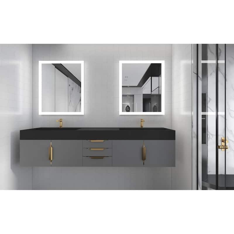 Amazon 84" Wall Mounted Double Bathroom Vanity Set w/ Black Top