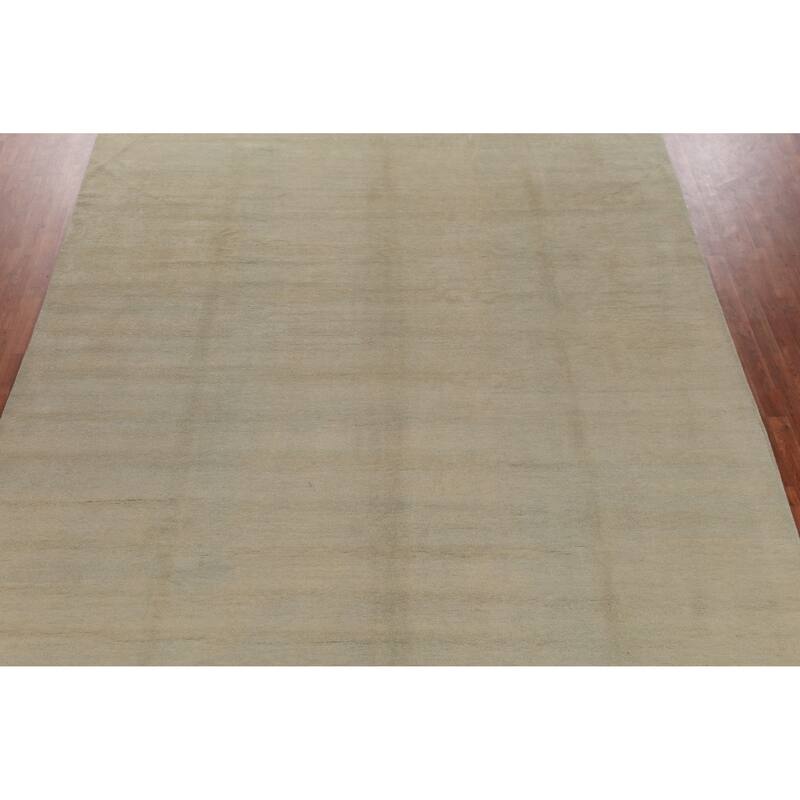 Hand Knotted Oriental 100% Wool Carpet Modern Solid Green Gabbeh Area Rug - 13' 0'' X 10' 0''