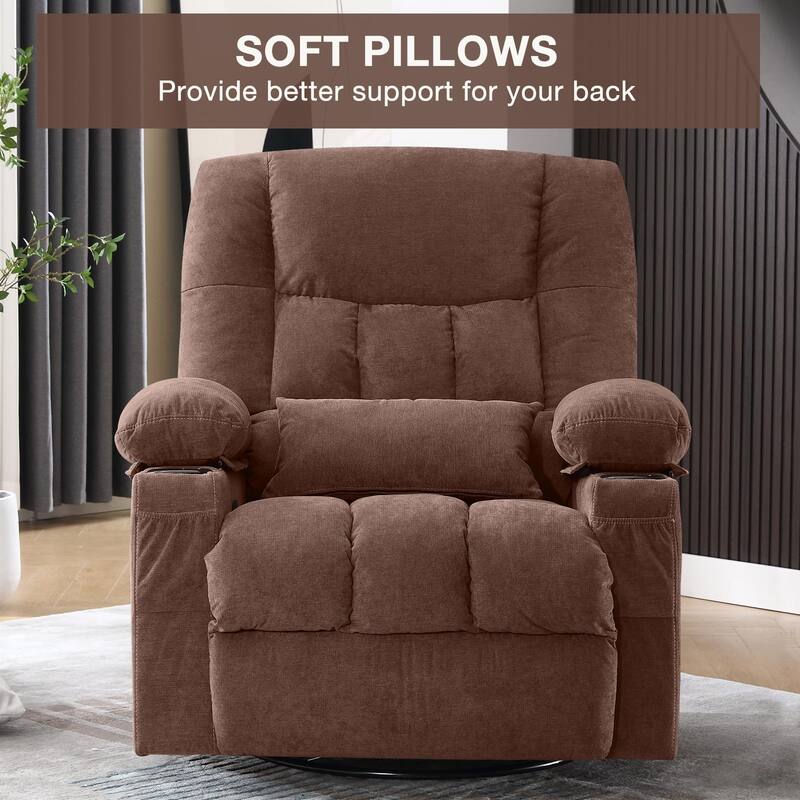 Swivel Rocker Recliner Chair with Vibration Massage, Ergonomic Chair with Side Pocket, 2 Cup Holders, USB Charge Port
