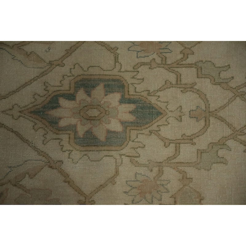 Hand Knotted Oriental 100% Wool Carpet Transitional All-Over Beige & Ivories Oushak Area Rug - 9' 0'' X 8' 0''