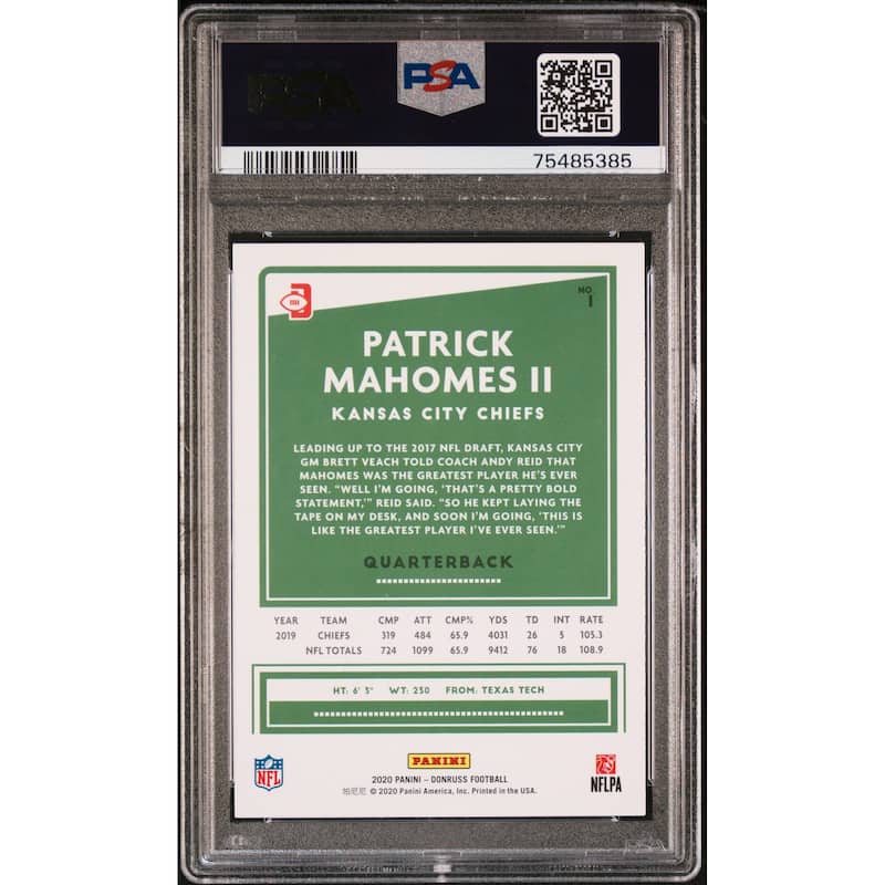 Patrick Mahomes 2020 Panini Donruss SP Football Card #1 Graded PSA 10 - 8'6" x 11'6"