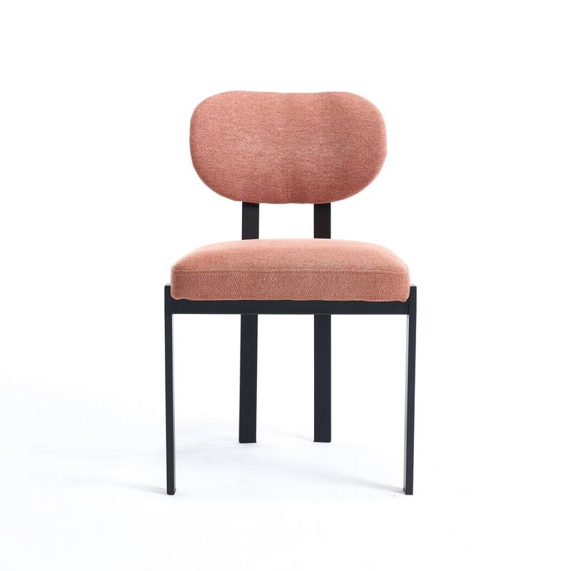 HomeRoots Set of Two Salmon and Black Chenille And Metal Partially Open Back Dining Side Chairs