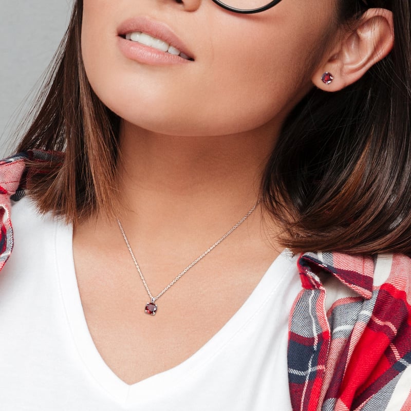 Miadora 4 4/5ct TGW Garnet Solitaire Stud Earring and Necklace Set in Sterling Silver