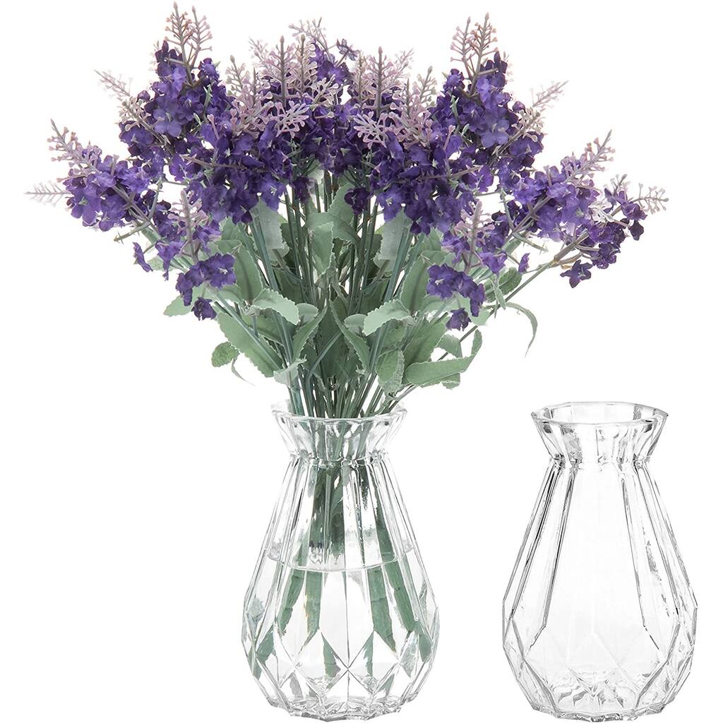 Decorative Clear Glass Diamond-Faceted Flower Vases Set of 2