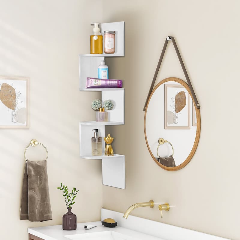 Sorbus 5-Tier Zig Zag Geometric Corner Wall Book Shelf Unit, Decorative Floating Wall Shelf