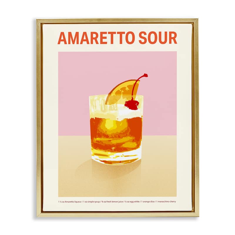 Stupell Amaretto Sour Classic Drink Framed Floater Canvas Wall Art Design By Victoria Barnes - 25 x 31 - Gold