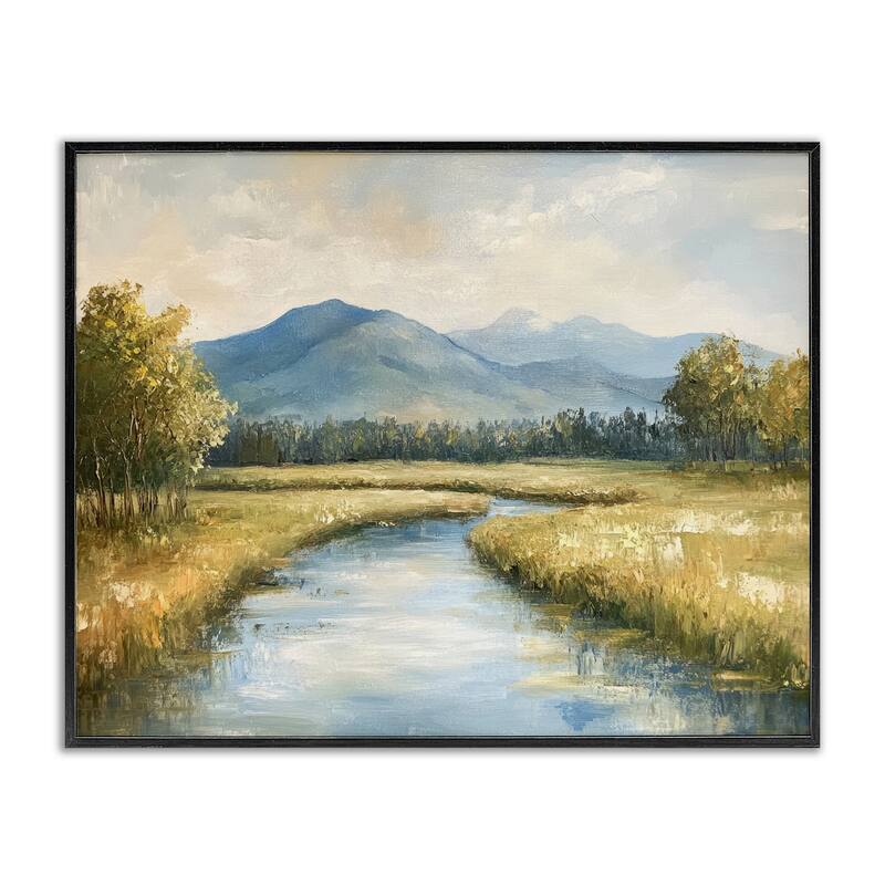 Stupell River Bend with Tall Grass Framed Giclee Art Design By Petal Prints Design - 30 x 24 - Black