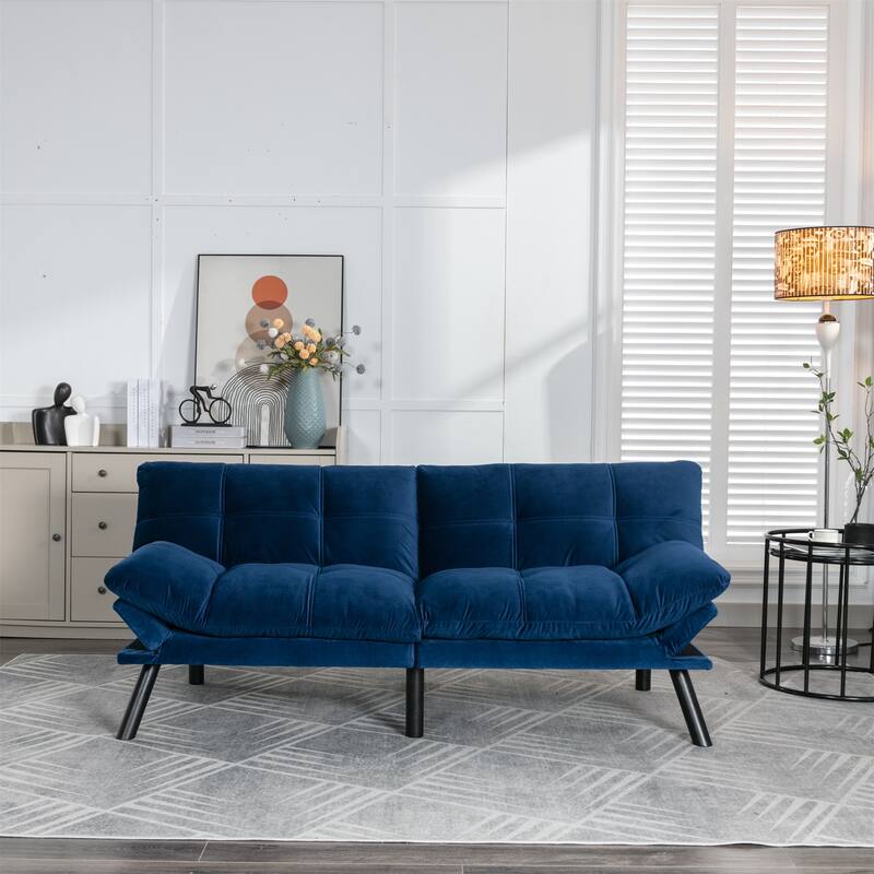 Velvet Sofa Bed with Adjustable Armrest and Backrest