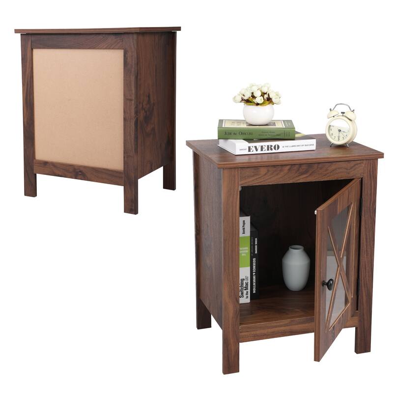 Set of 2 Industrial Nightstand Bedside End Table with Door