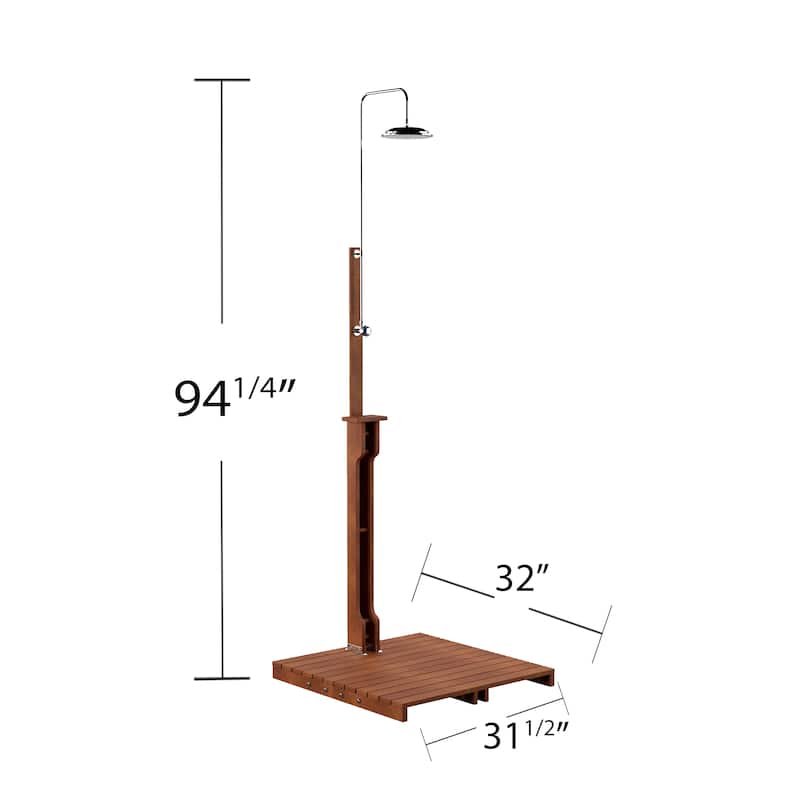 SEI Furniture Parson Oiled Eucalyptus Freestanding Outdoor Shower with Slatted Wood Base and Soap Dish