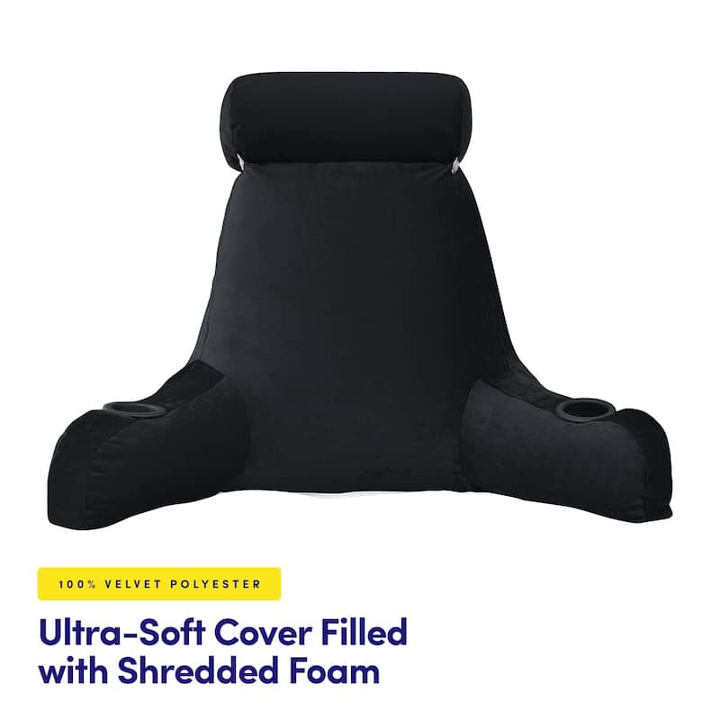 Sweet Home Collection Large Oversized Reading and Bed Rest Pillow with Cup Holders