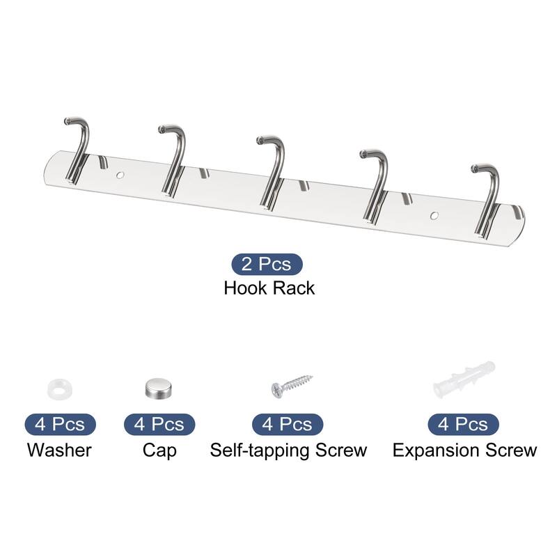 Coat Hook Rack, Stainless Steel Wall Mounted with 5 Hooks Wall Hangers