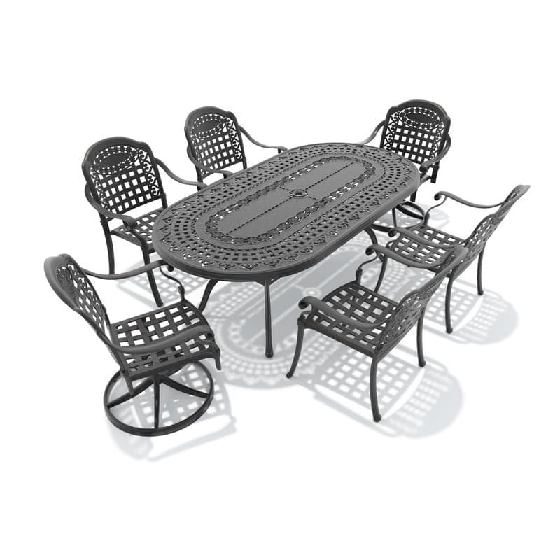7-Piece Outdoor Dining Set with 1 Table and 6 Chairs, All-Weather Aluminum Outdoor Patio Sets