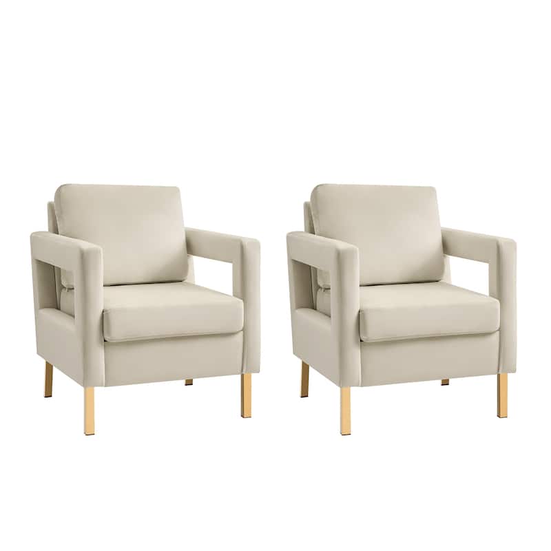 Valentina Modern Upholstered Accent Armchair with Gold Legs Set of 2 by HULALA HOME