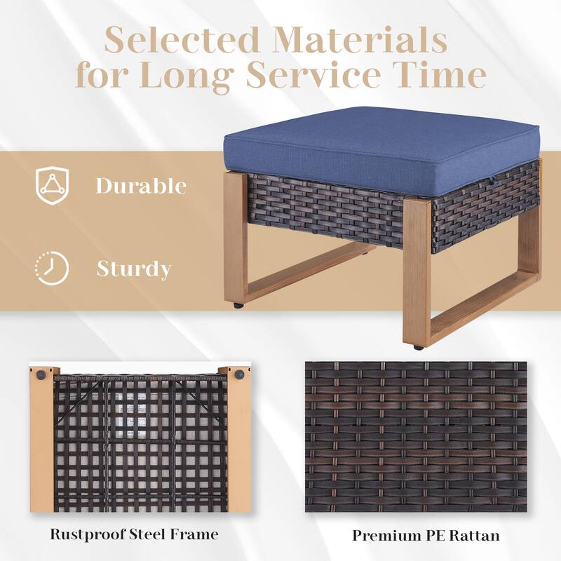 2 Pieces Outdoor Patio Ottoman with Cushion