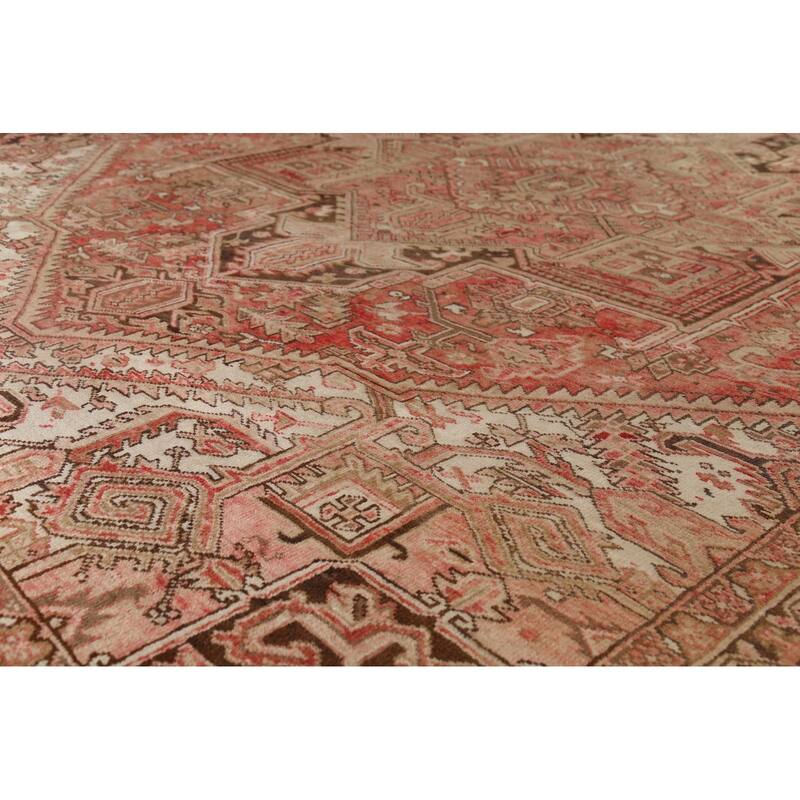 Red & Pink Geometric Heriz Persian Vintage Rug Handmade Wool Carpet - 8'5"x 11'5"