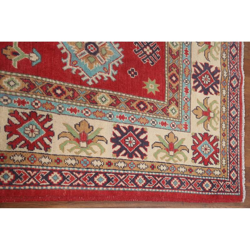Hand Knotted Oriental 100% Wool Carpet Traditional Geometric Red Kazak Area Rug - 9' 11'' X 6' 6''
