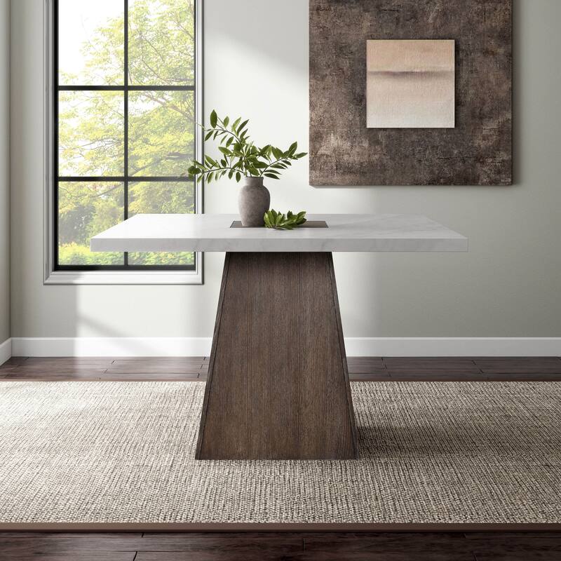 Furniture of America Evangeline Modern Dark Walnut Genuine Marble Top 54-inch Square Counter Height Dining Table