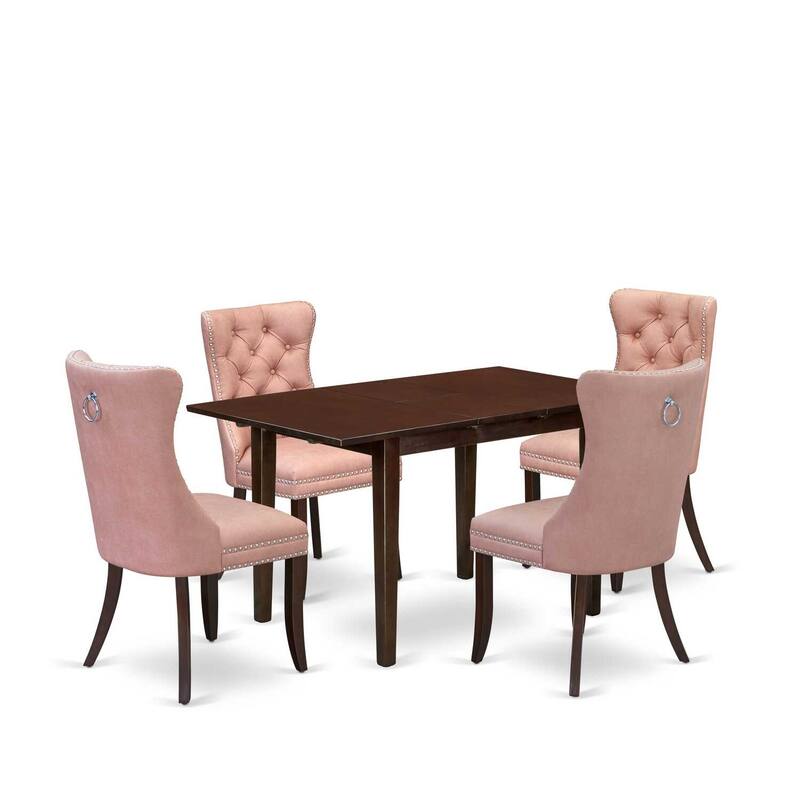 5-Piece Mahogany Finish Solid Wood Top - Rectangular Upholstered Dining Room Set - Seats 4