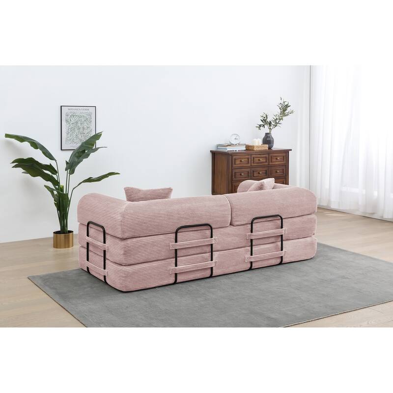 Convertible Sleeper Sofa Bed, Corduroy Folding Couch with Pillow