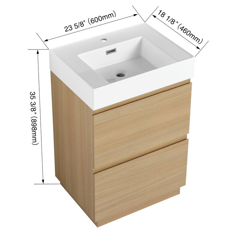 BNK 24/30 inch Freestanding Single Sink Bathroom Vanity with 2 Soft Close Drawers