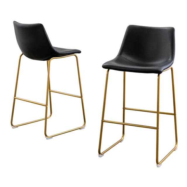 Best Quality Furniture Modern 29-inch Faux Leather Bar Stool (Set of 2) - Black/Gold