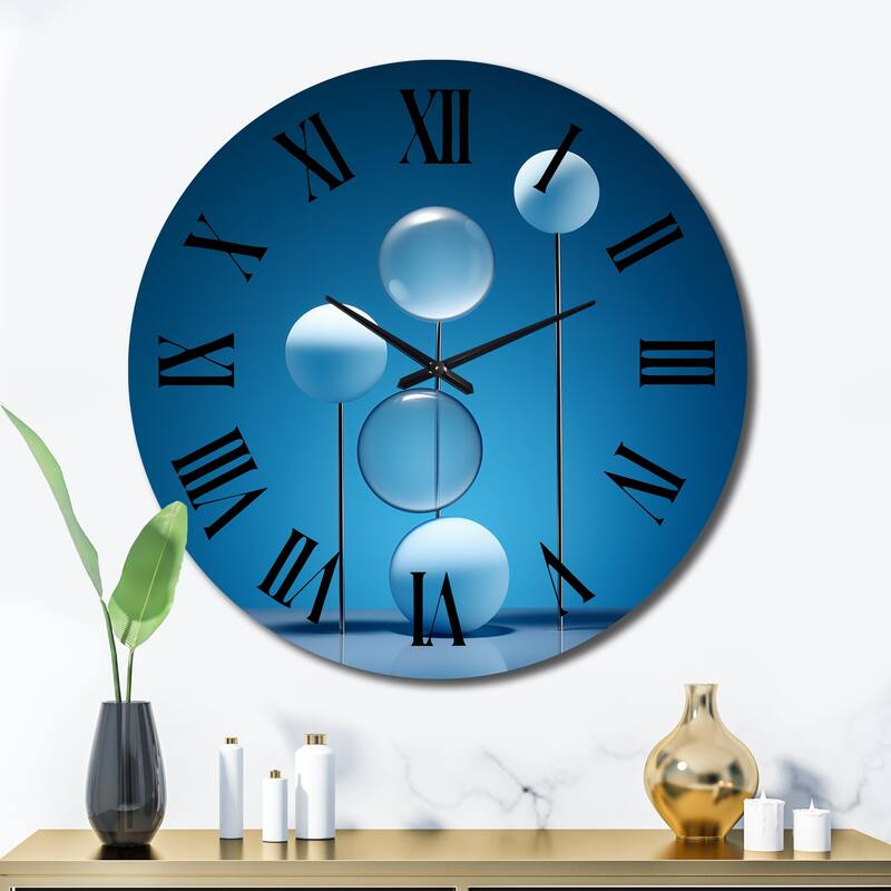 Designart "Serenity Sapphire Circular Spheres III" Modern Geometric Oversized Wall Clock - 36 In. Wide x 36 In. High
